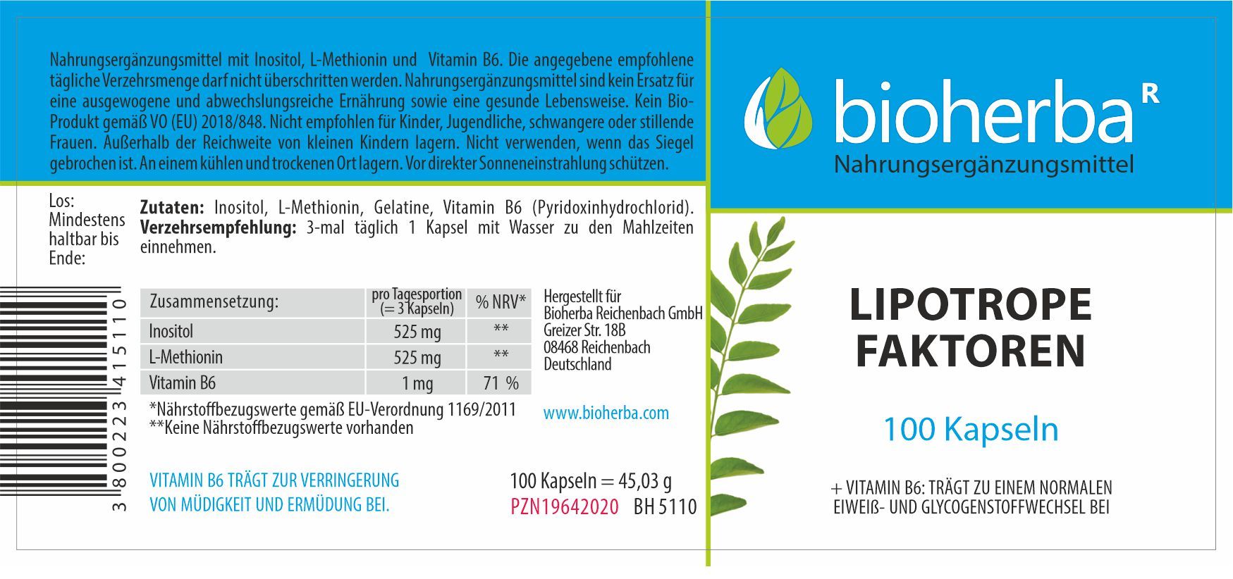 Bioherba Lipotrope Faktoren Kapseln