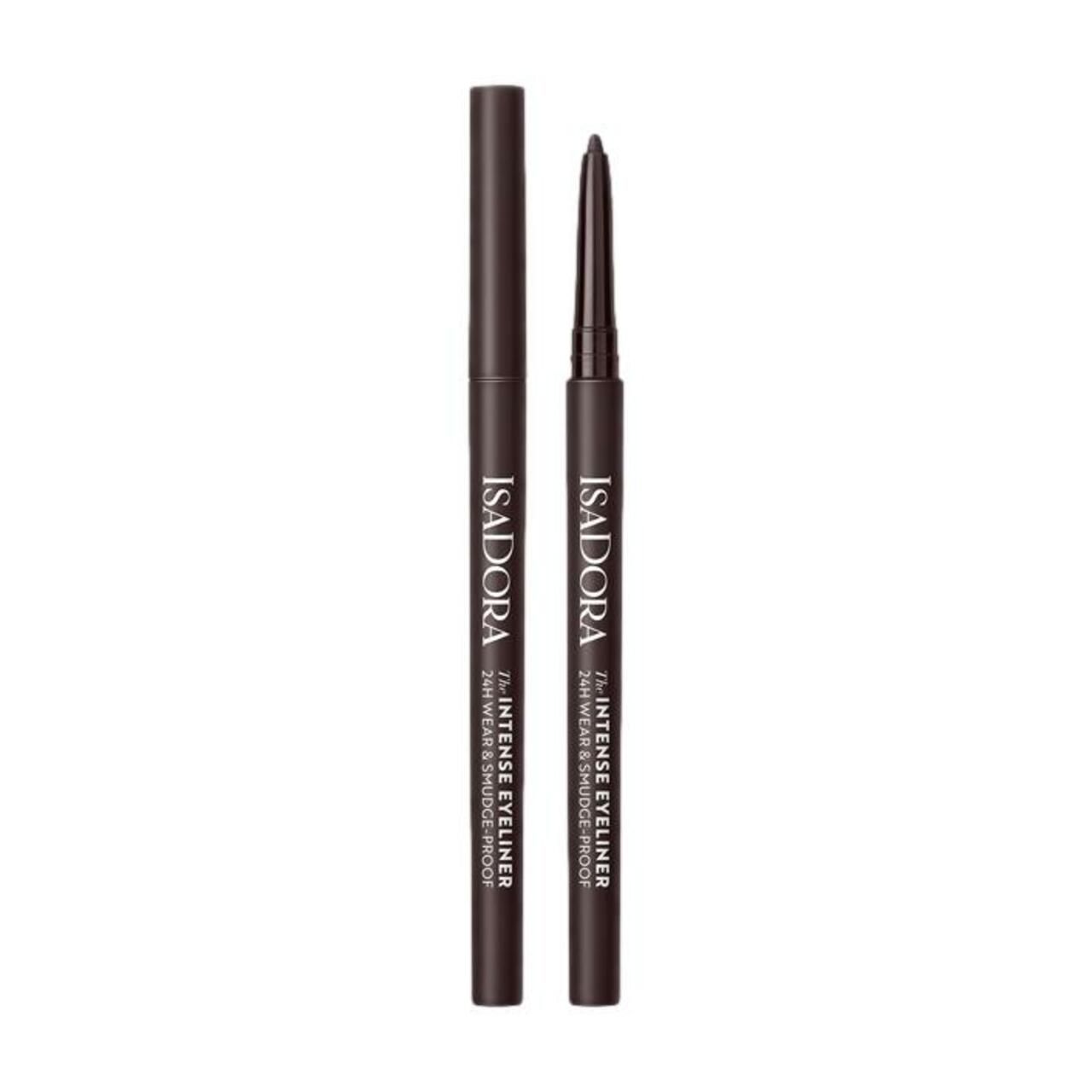 Zwei braune Eyeliner-Stifte. Aufschrift: IsaDora, The Intense Eyeliner 24H Wear & Smudge-Proof.
