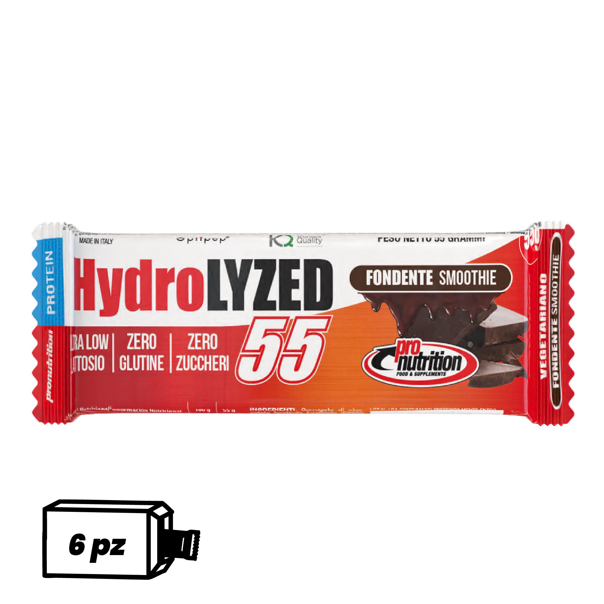 Pronutrition Barretta proteica Hydrolized senza zuccheri (6 x 55 gr, Cacao fondente)