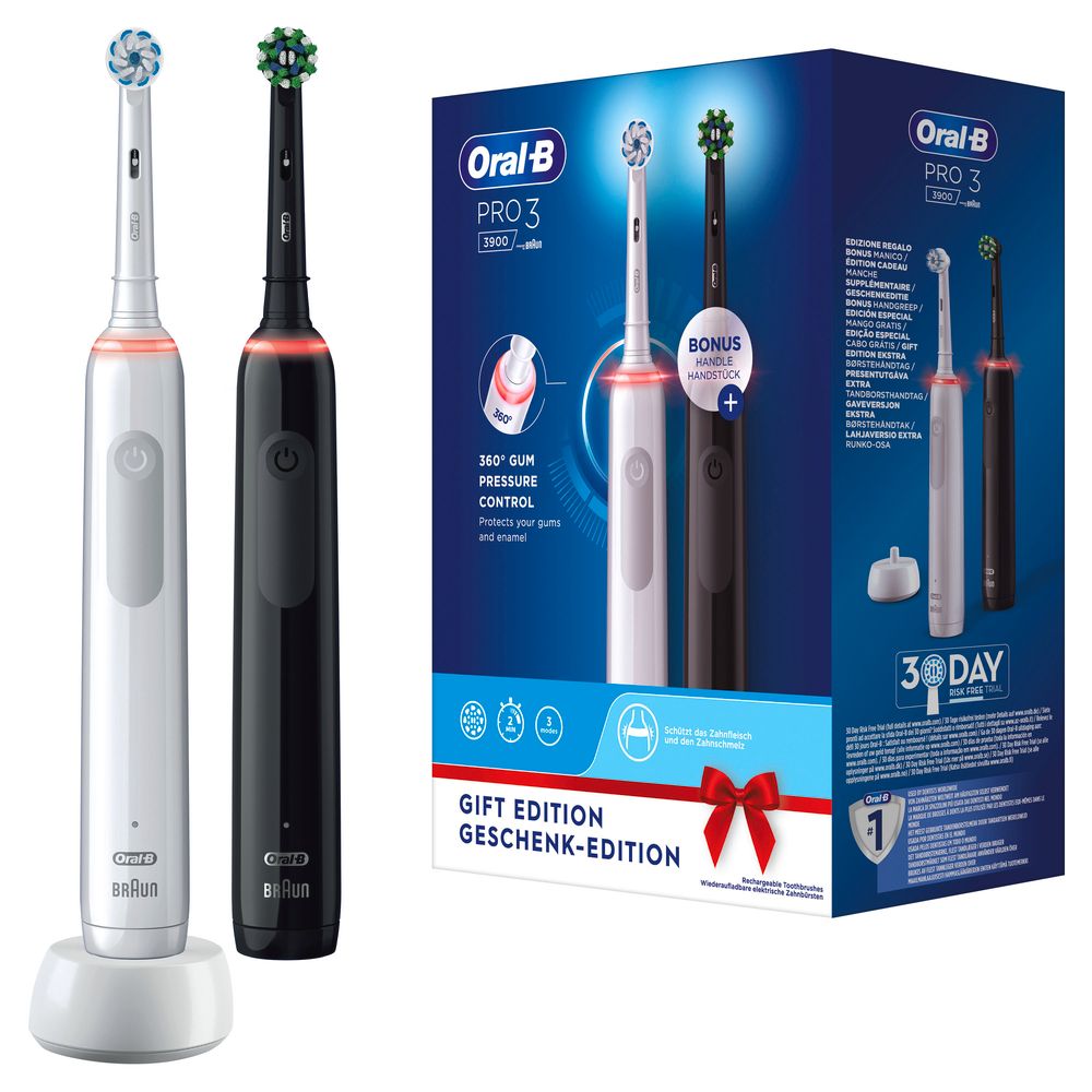 Oral-B - Elektrische Zahnbürste 'Pro 3 + 2. Handstück' in Schwarz und Weiß