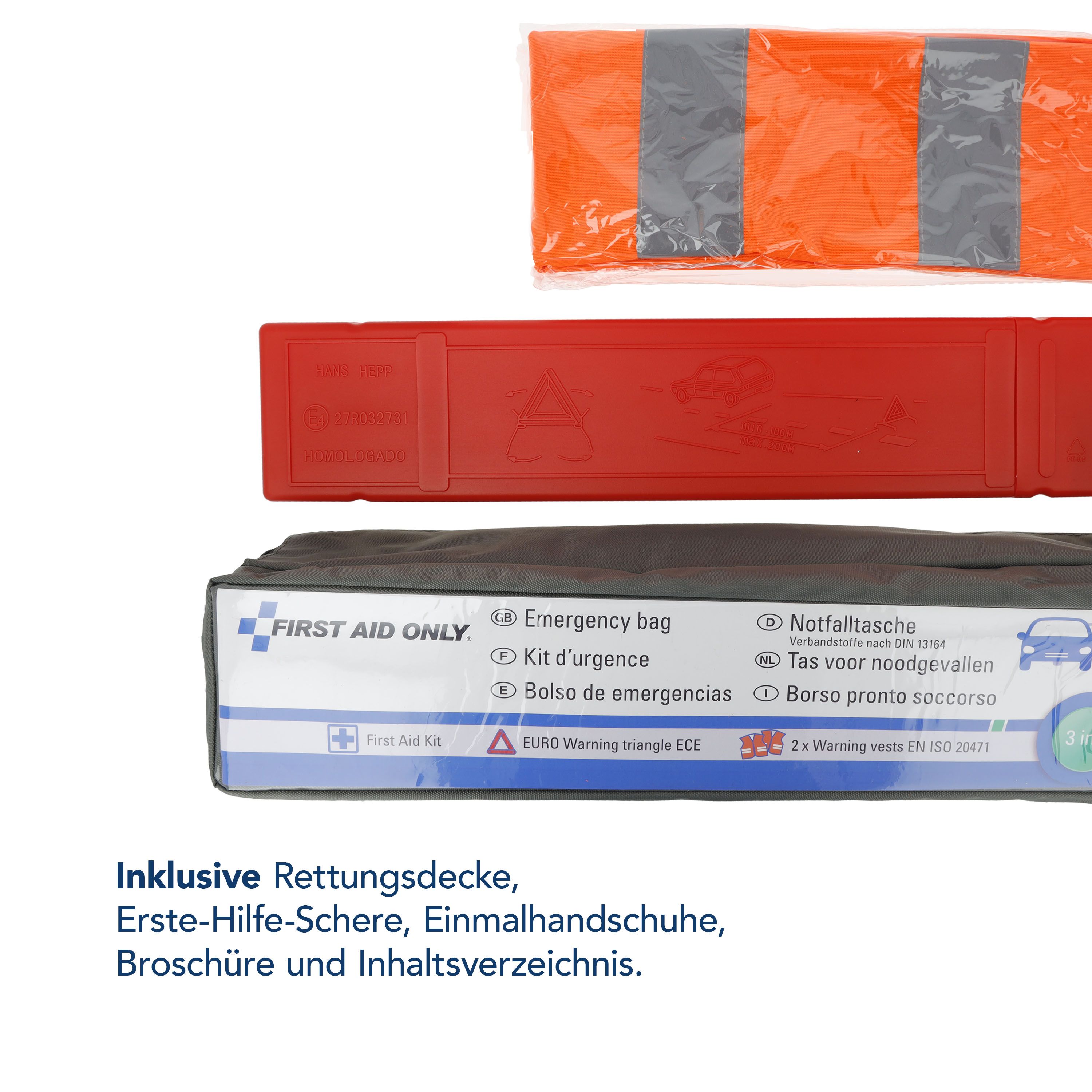 First Aid Only 3 in 1 KFZ Verbandtasche mit Warndreieck und Warnwesten St