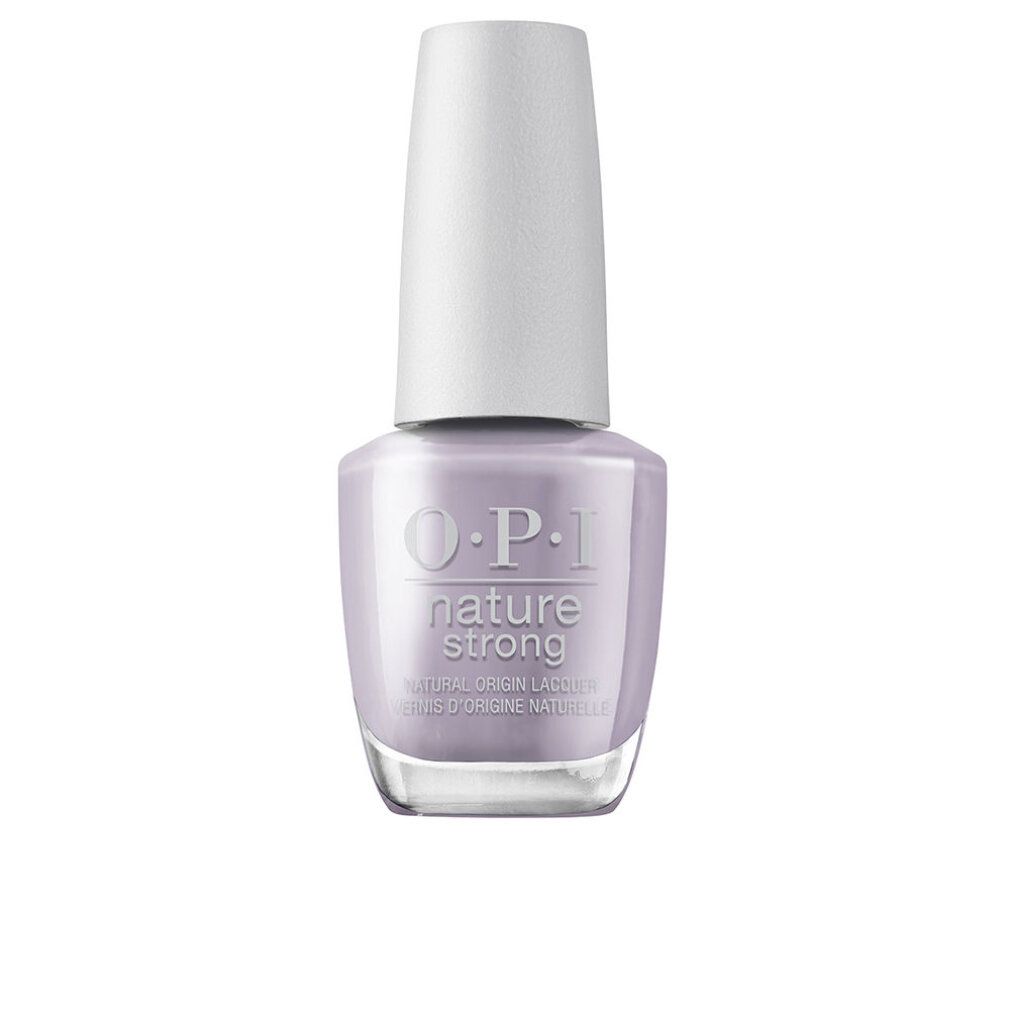 Flasche Nagellack. Helllila Lack, weißer Deckel. O.P.I. nature strong.