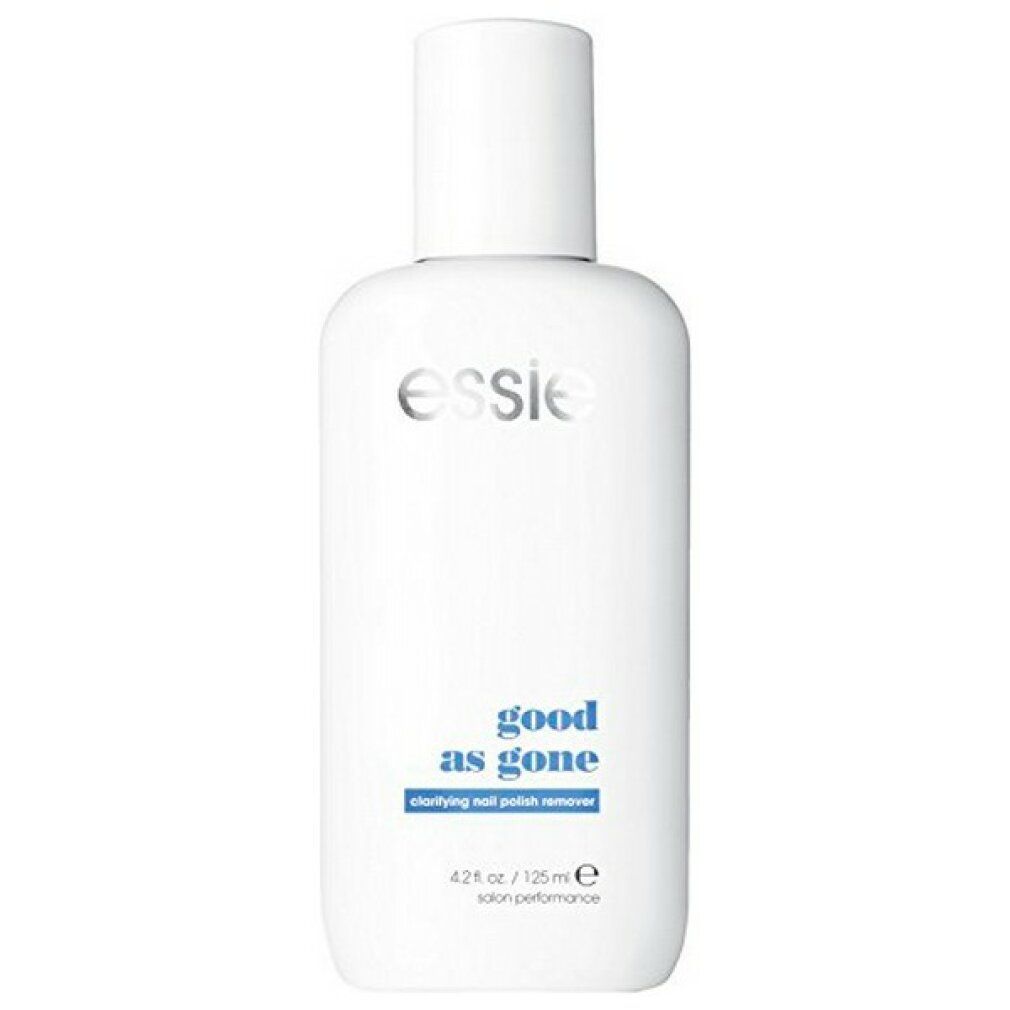 Weiße Flasche mit Essie-Logo und Aufschrift "good as gone". Enthält 125ml Nagellackentferner. Salon-Performance.