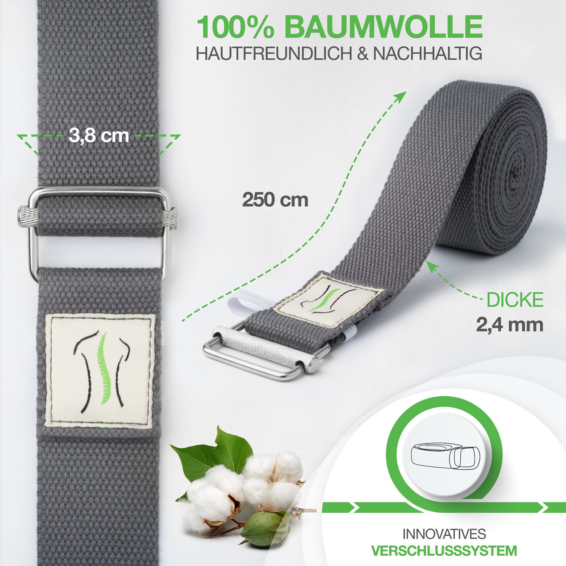 BACKLAxx ® Yoga Gurt  aus Baumwolle 250cm lang