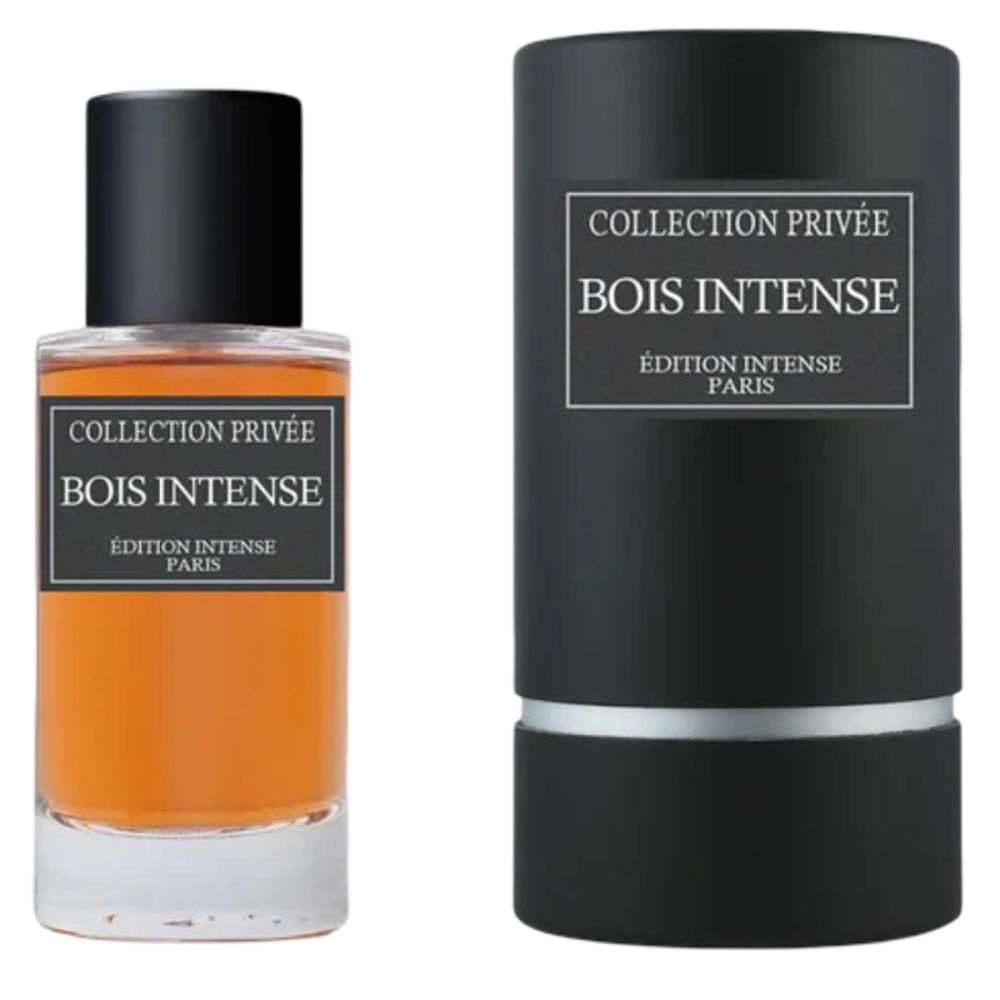 Parfümflasche und Zylinderverpackung. Aufschrift: Collection Privée, Bois Intense, Edition Intense Paris.