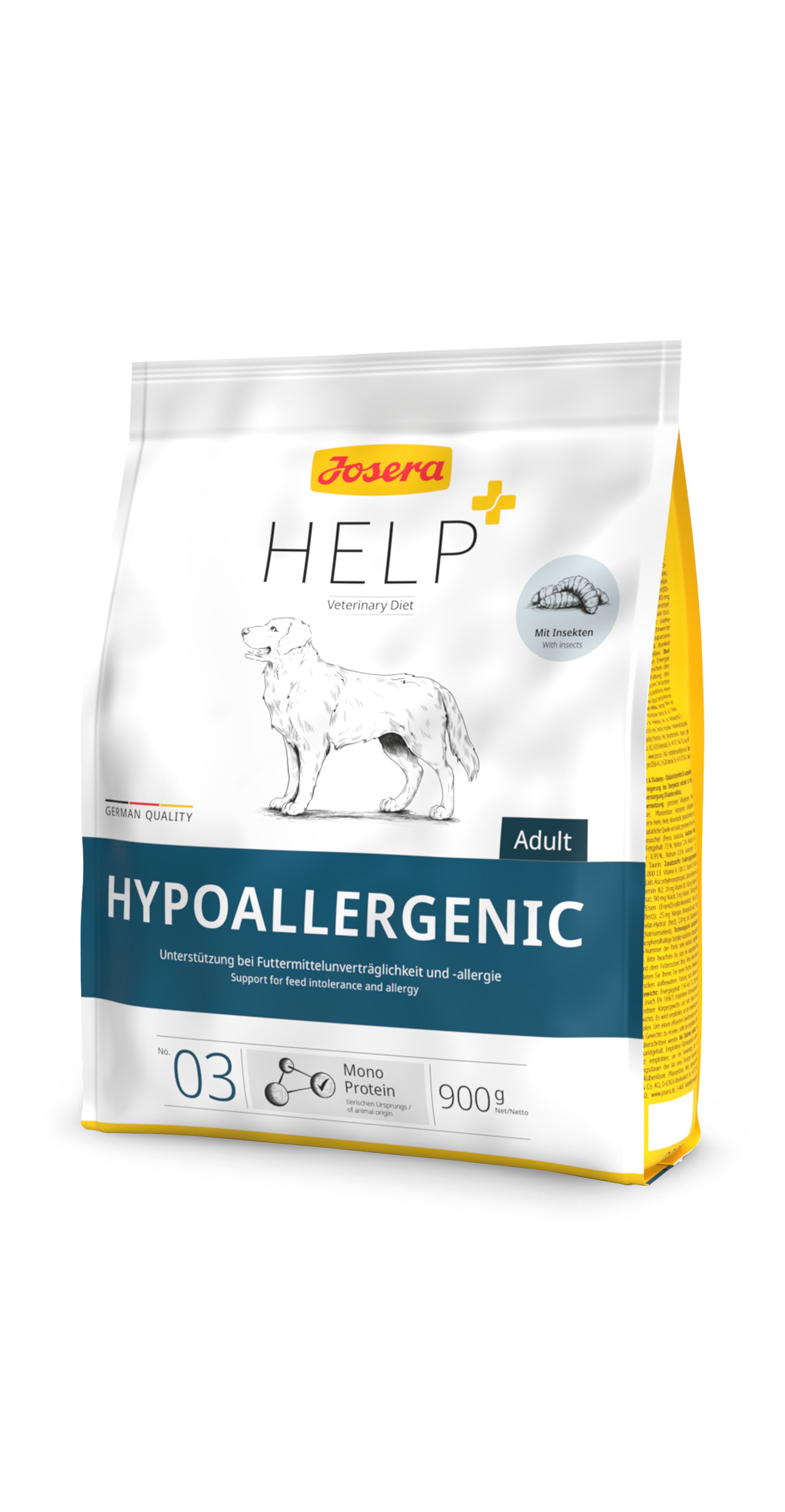 Josera Help Hypoallergenic Hundefutter, 900g Beutel. Veterinärdiät zur Unterstützung bei Futtermittelunverträglichkeit und Allergie.