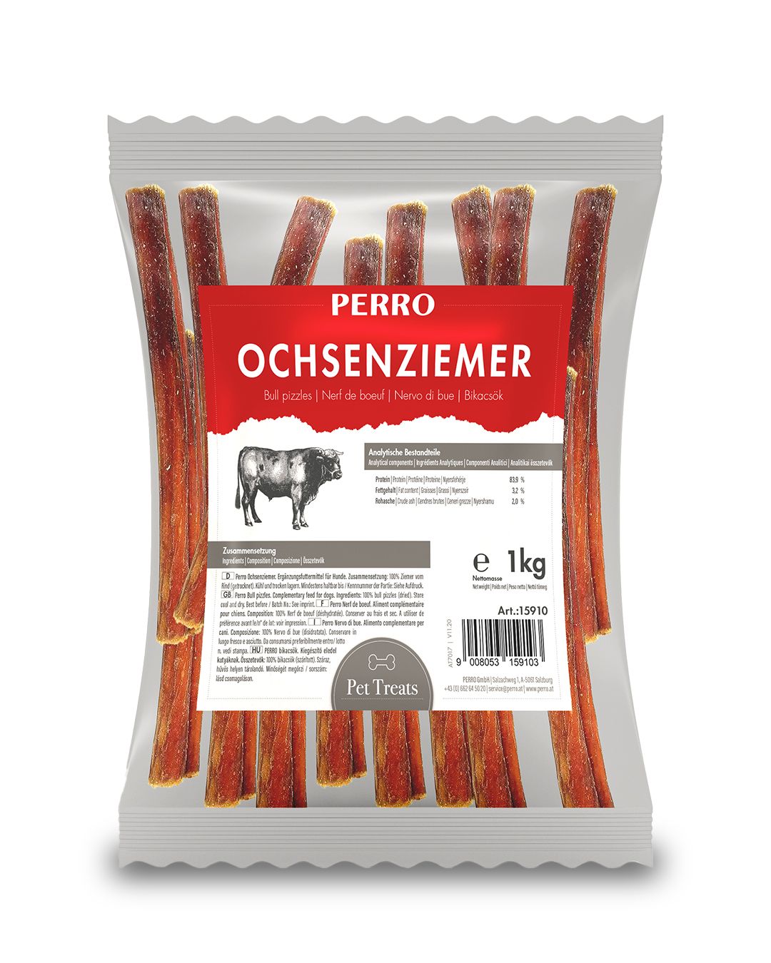 PERRO Ochsenziemer geschnitten - Kauartikel für Hunde