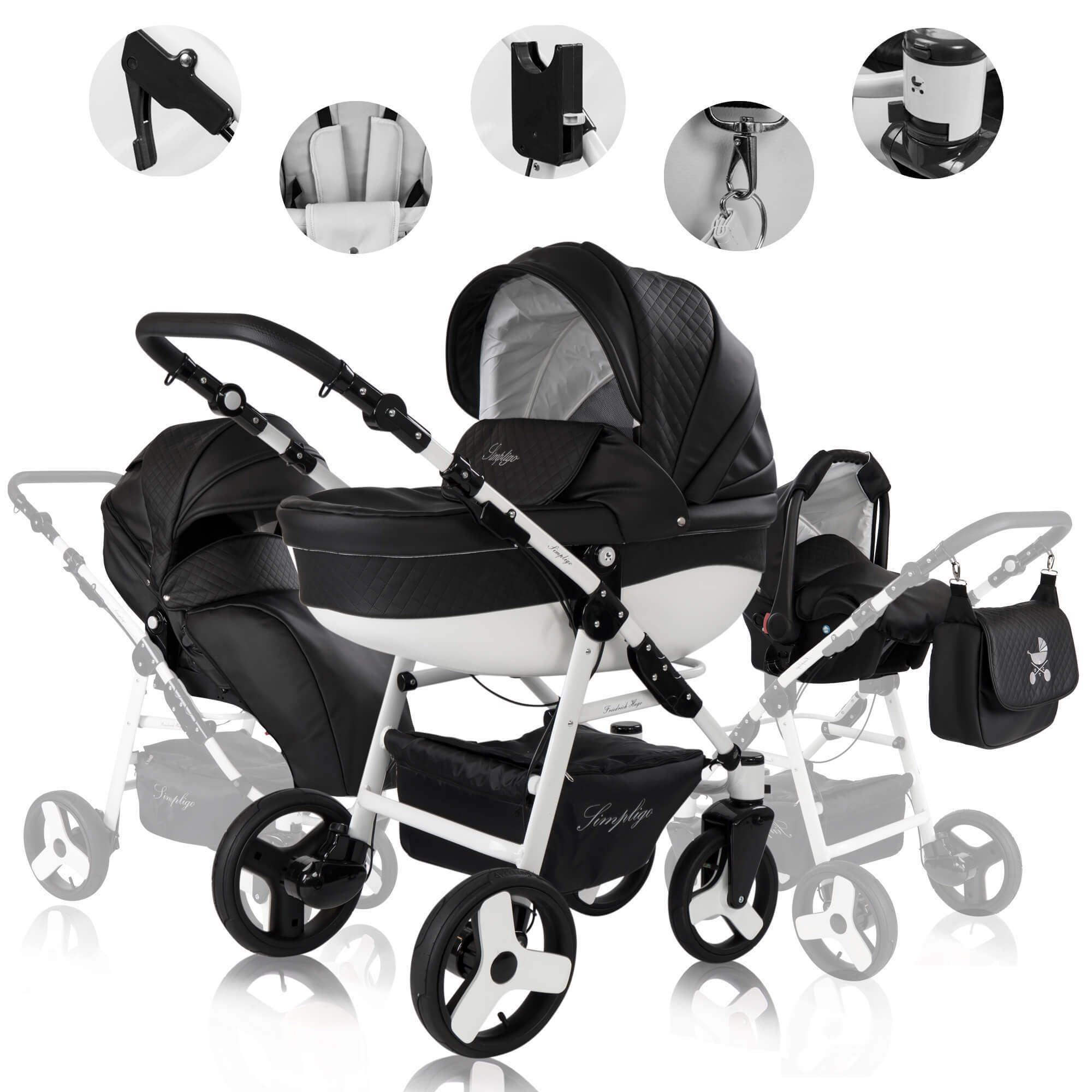Friedrich Hugo Simpligo 4 in 1 Kinderwagen mit original Maxi Cosi, Schwarz (Kunstleder)