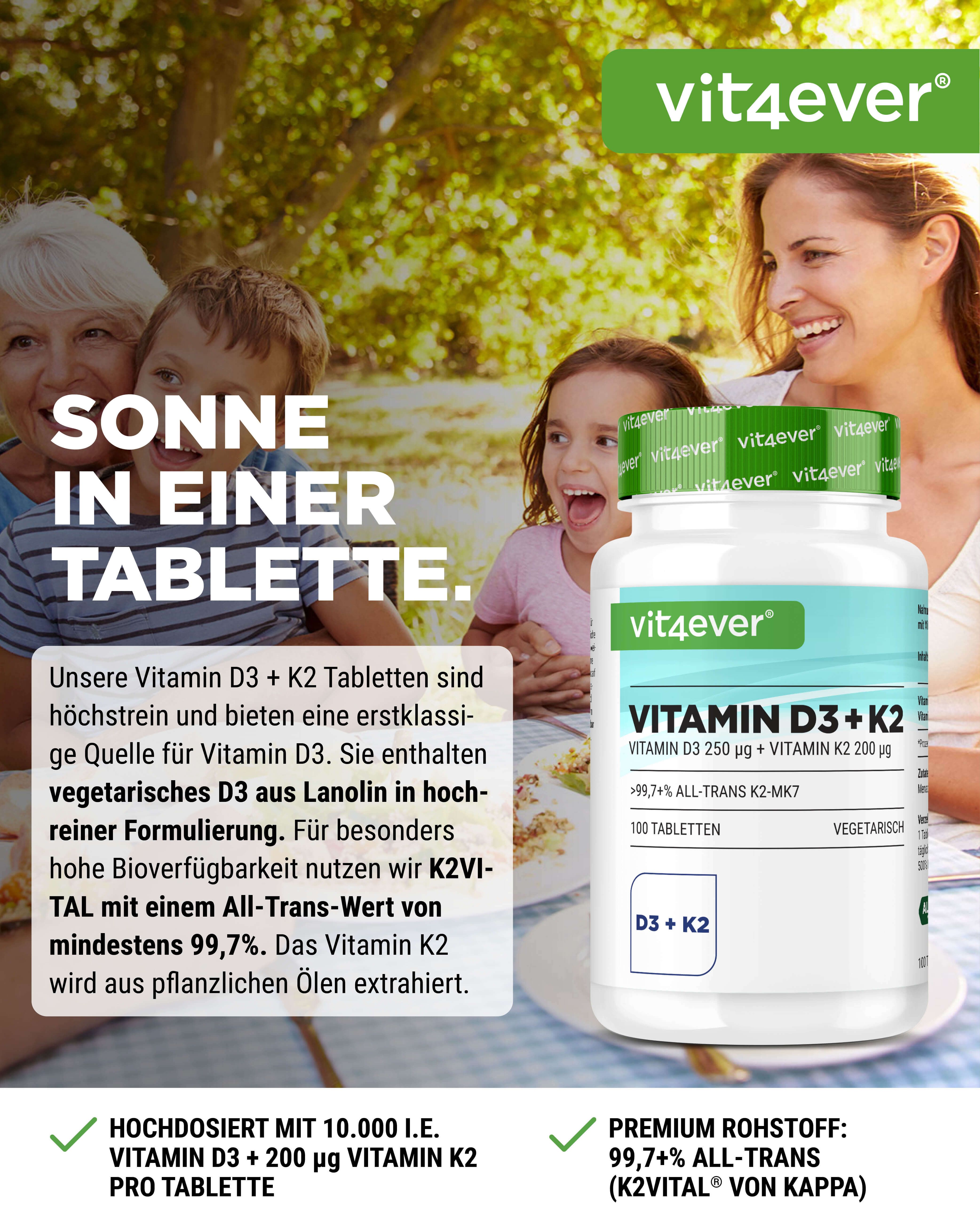 vit4ever Vitamin D3 10.000 I.e. + K2 200 mcg 100 St Tabletten