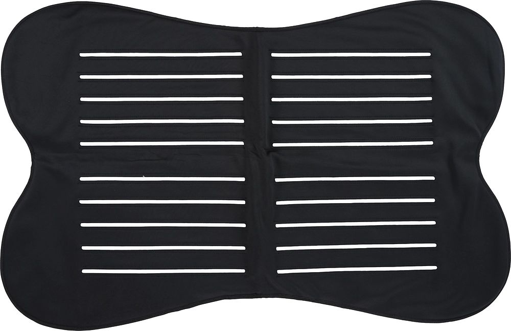 Schwarzes Pad mit weißen Streifen. Knochenförmig. Reihen von weißen Streifen sind sichtbar.