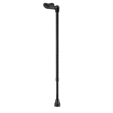 Gehstock, schwarz, mit ergonomischem Griff. Höhenverstellbar, Gummifuß.