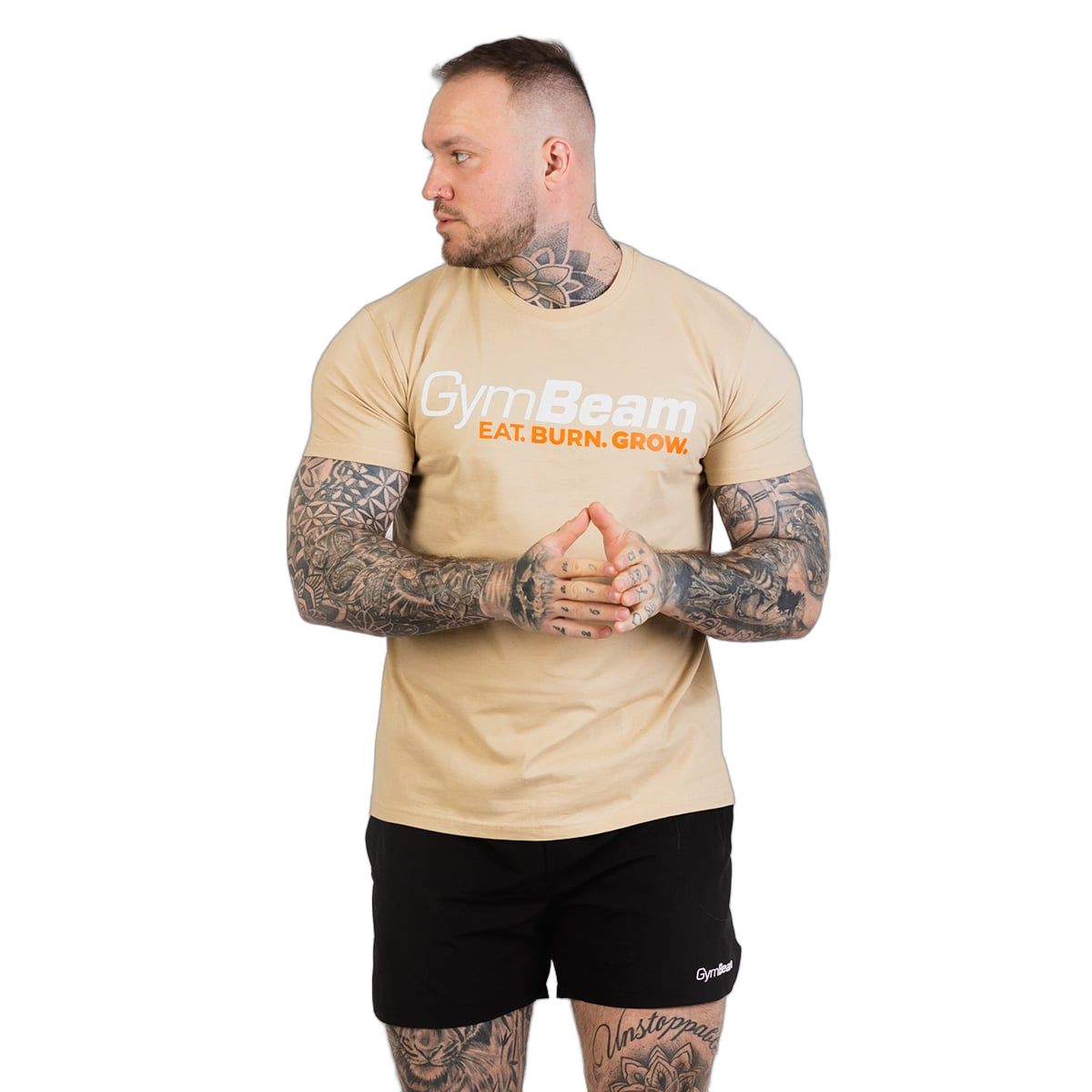 GymBeam T-Shirt Herren regular Kurzarm Grow Sand