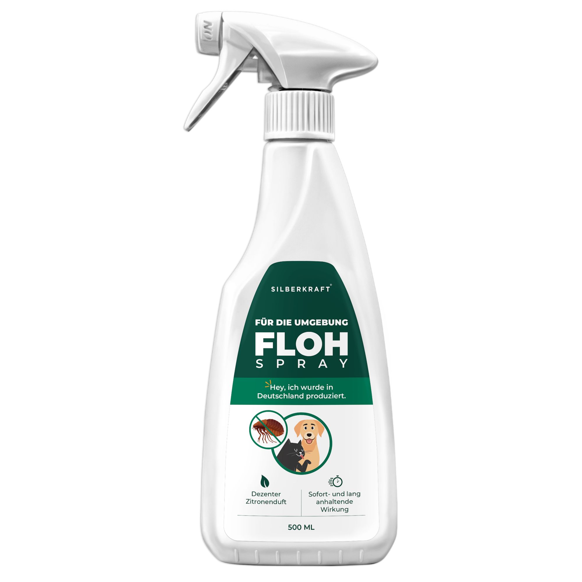 SILBERKRAFT Floh Spray 500ml Flasche mit Sprühkopf, für die Umgebung.
