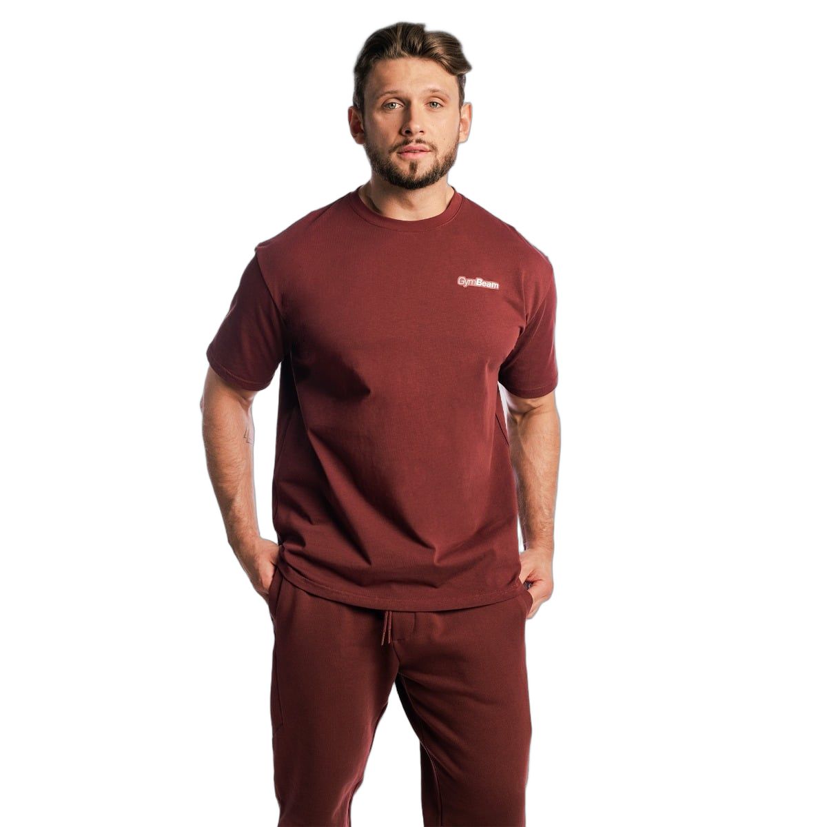 GymBeam T-Shirt Herren Oversized Kurzarm aus Baumwolle Modell Cherrywood