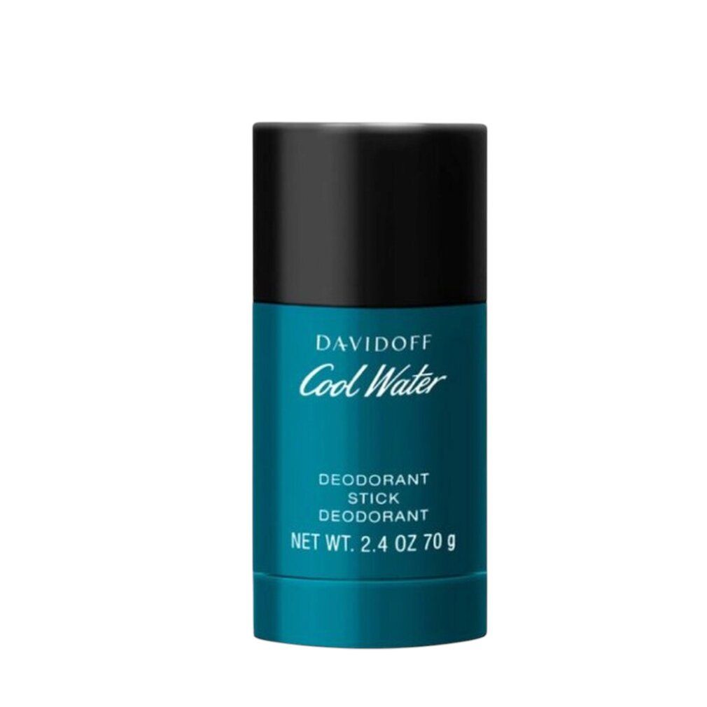 Deostift DAVIDOFF Cool Water. Blau-schwarze Verpackung. Schriftzug Cool Water. Nettoinhalt 2.4 OZ 70 g.