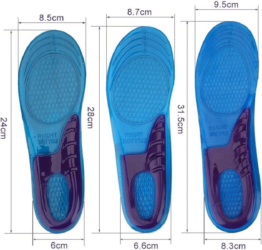 COOL-i Gel Einlegesohlen,Orthopädisch, stoßdämpfend & weich für Ferse und müde Füße, waschbar