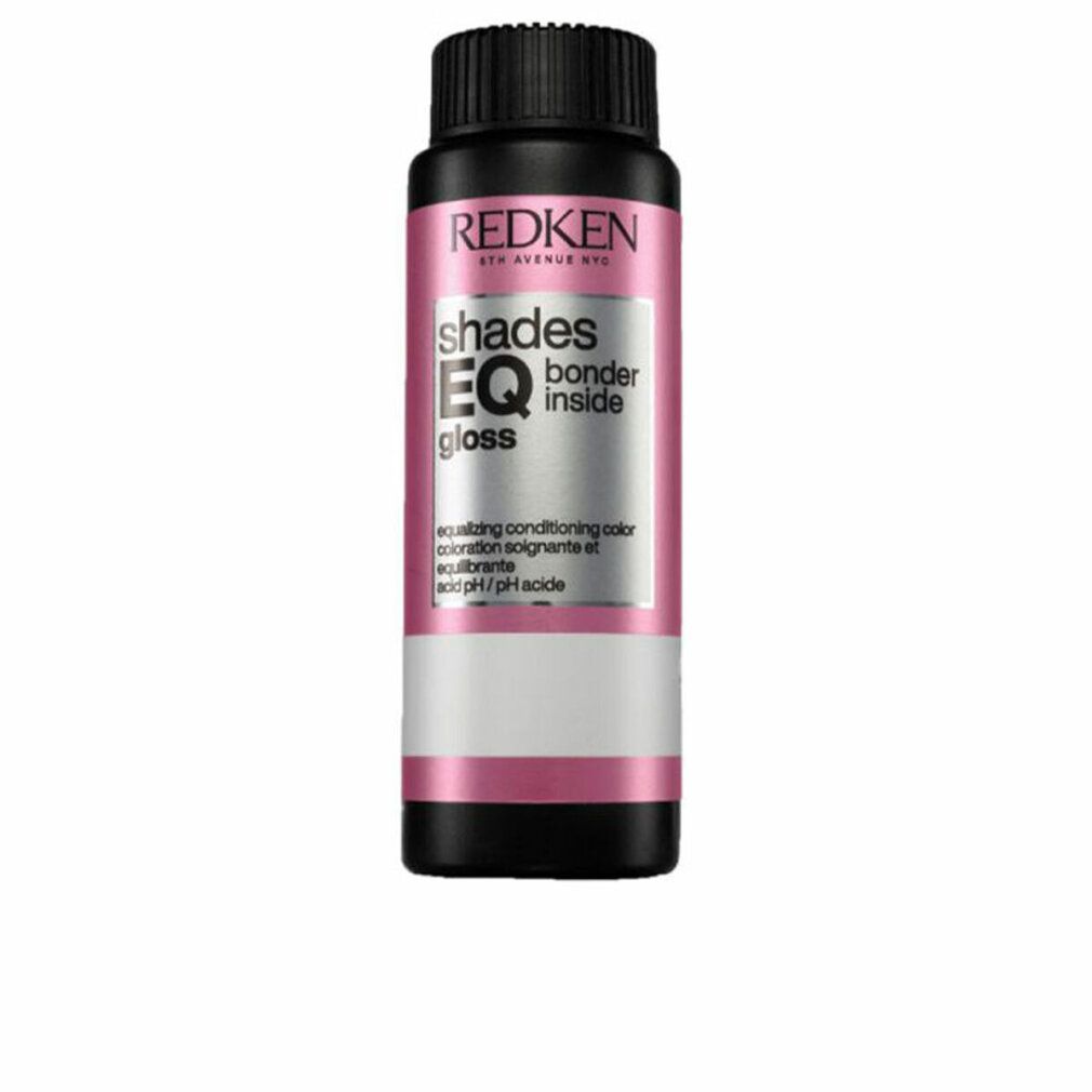 Flasche mit schwarzem Deckel und pinkfarbenem Etikett. Aufschrift: REDKEN shades EQ gloss bonder inside.