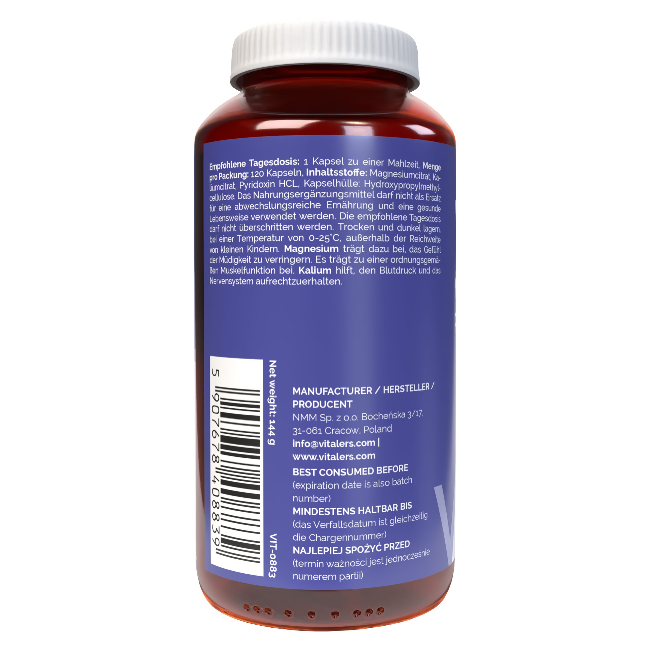 Vitaler's Magnesium 100 mg + Kalium 150 mg + Vitamin B6 6 mg