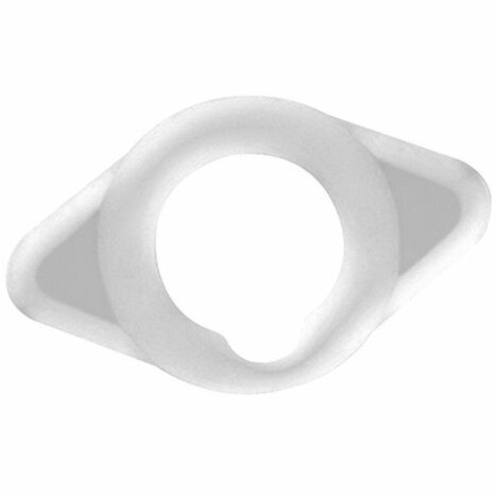 Weißer Ring mit ovaler Form und zentraler Öffnung. Ergonomisches Design. Für Intimbereich.