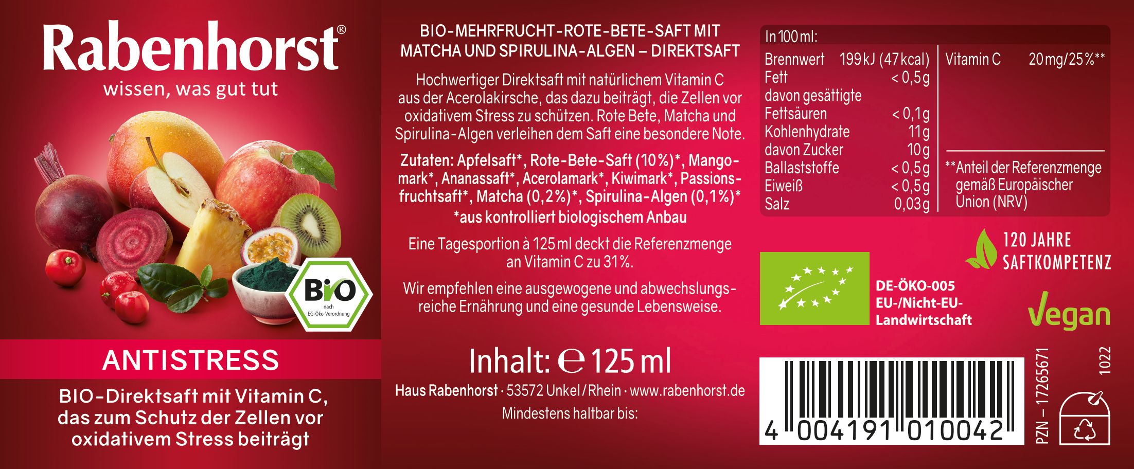 Rabenhorst Antistress BIO Mini 24x125 ml Saft