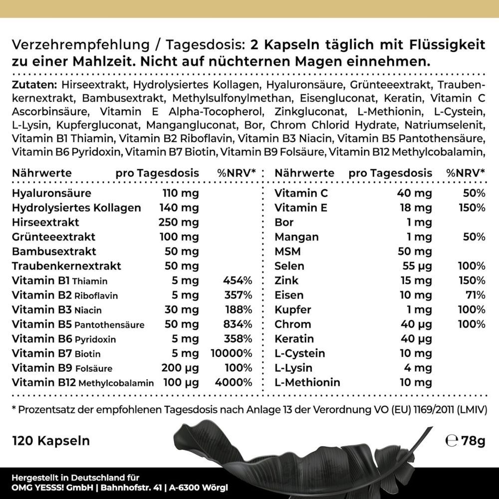 Flasche 'Haar Vitamin Komplex', mit Biotin, Keratin, Zink, Selen, Kollagen, Hyaluron, MSM, OPC.