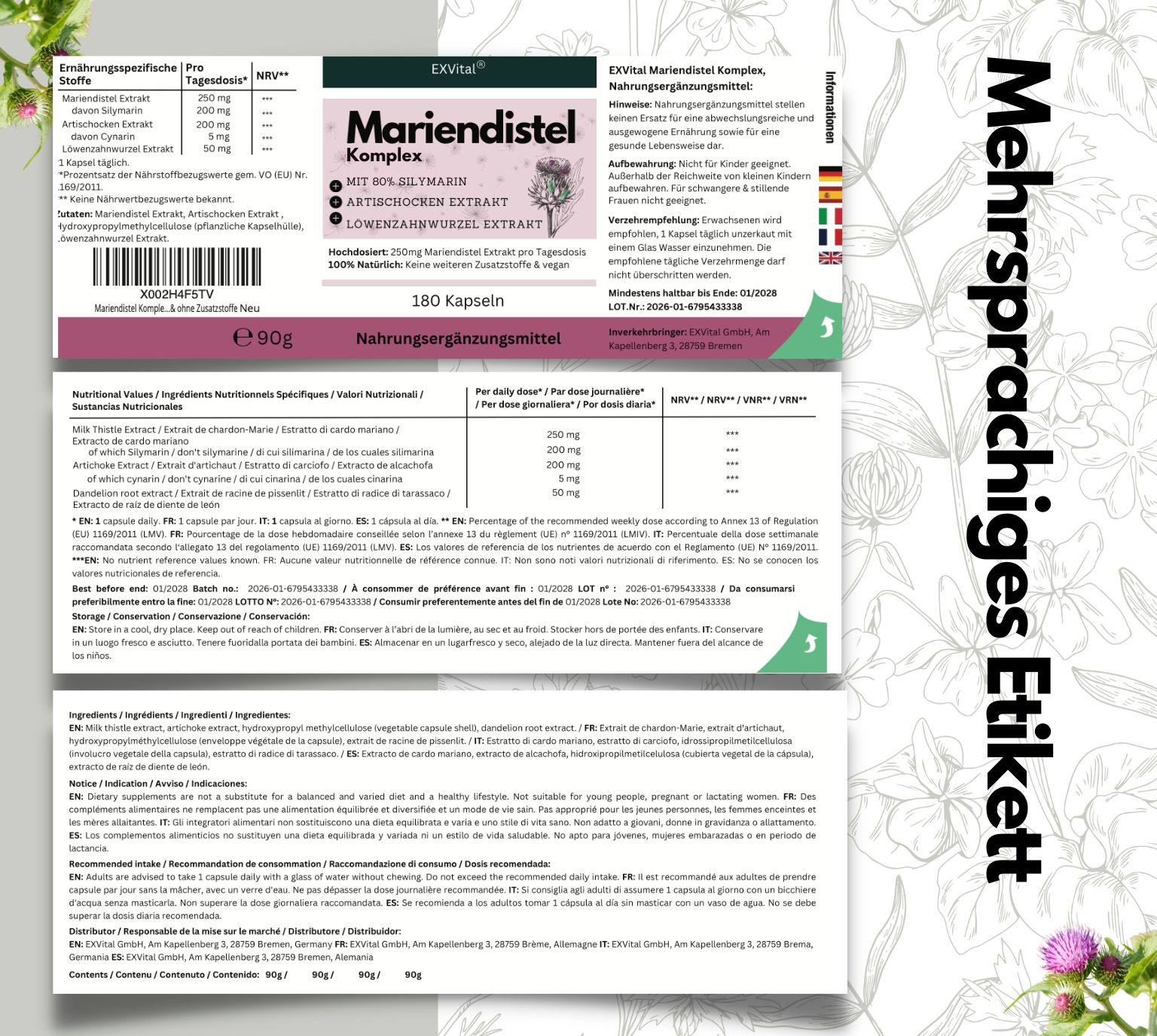 EXVital® Mariendistel Komplex Kapseln mit Artischocke & Löwenzahn