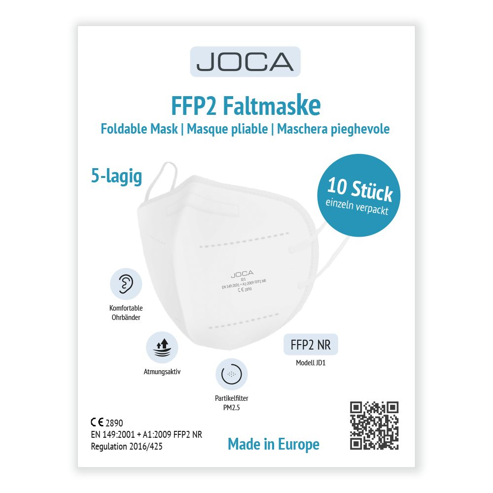 Joca FFP2 Faltmaske schwarz 5-lagig von deutschem Hersteller