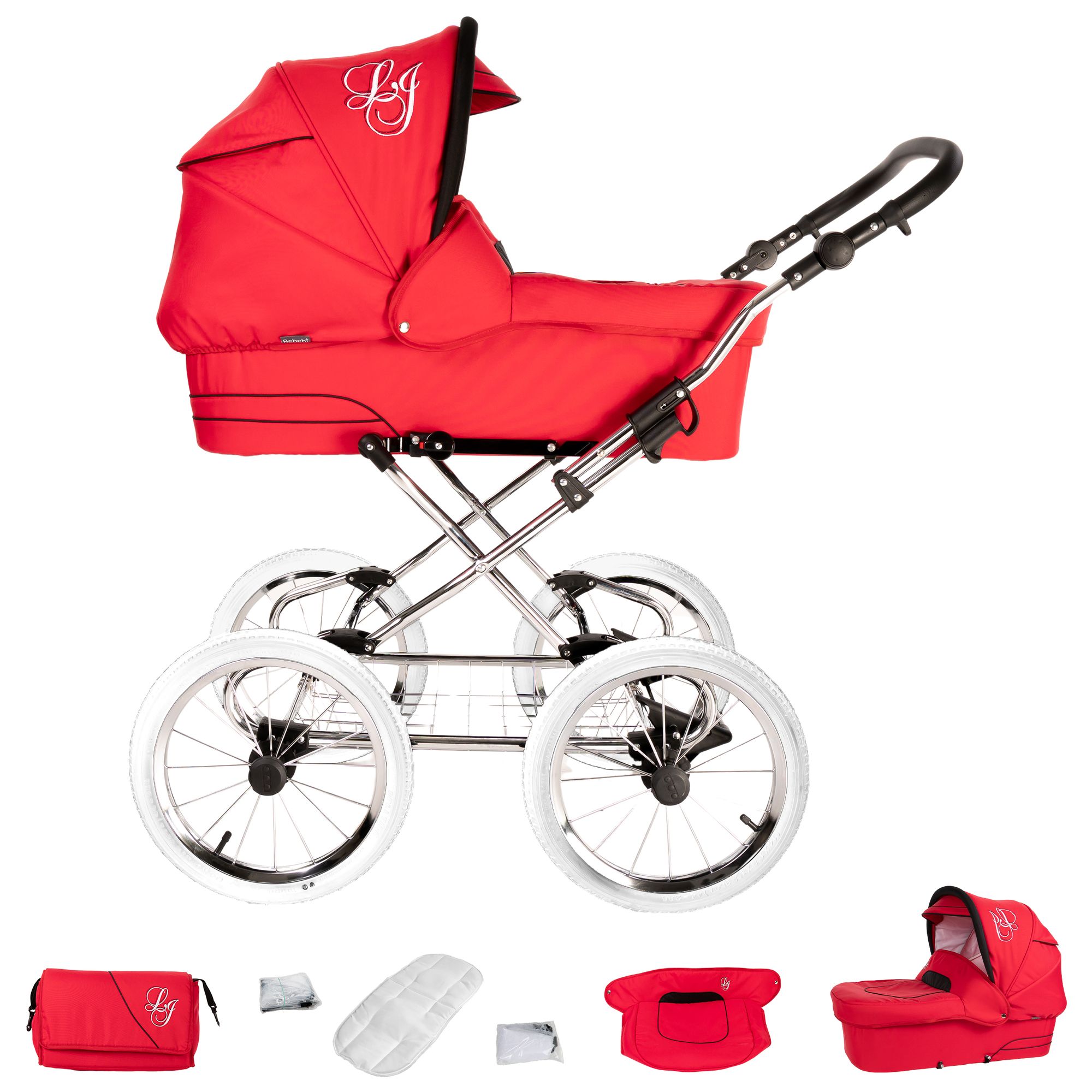 Bebebi Loving 3 in 1 Kinderwagen Set Nostalgie Kinderwagen, Red Tender Peak