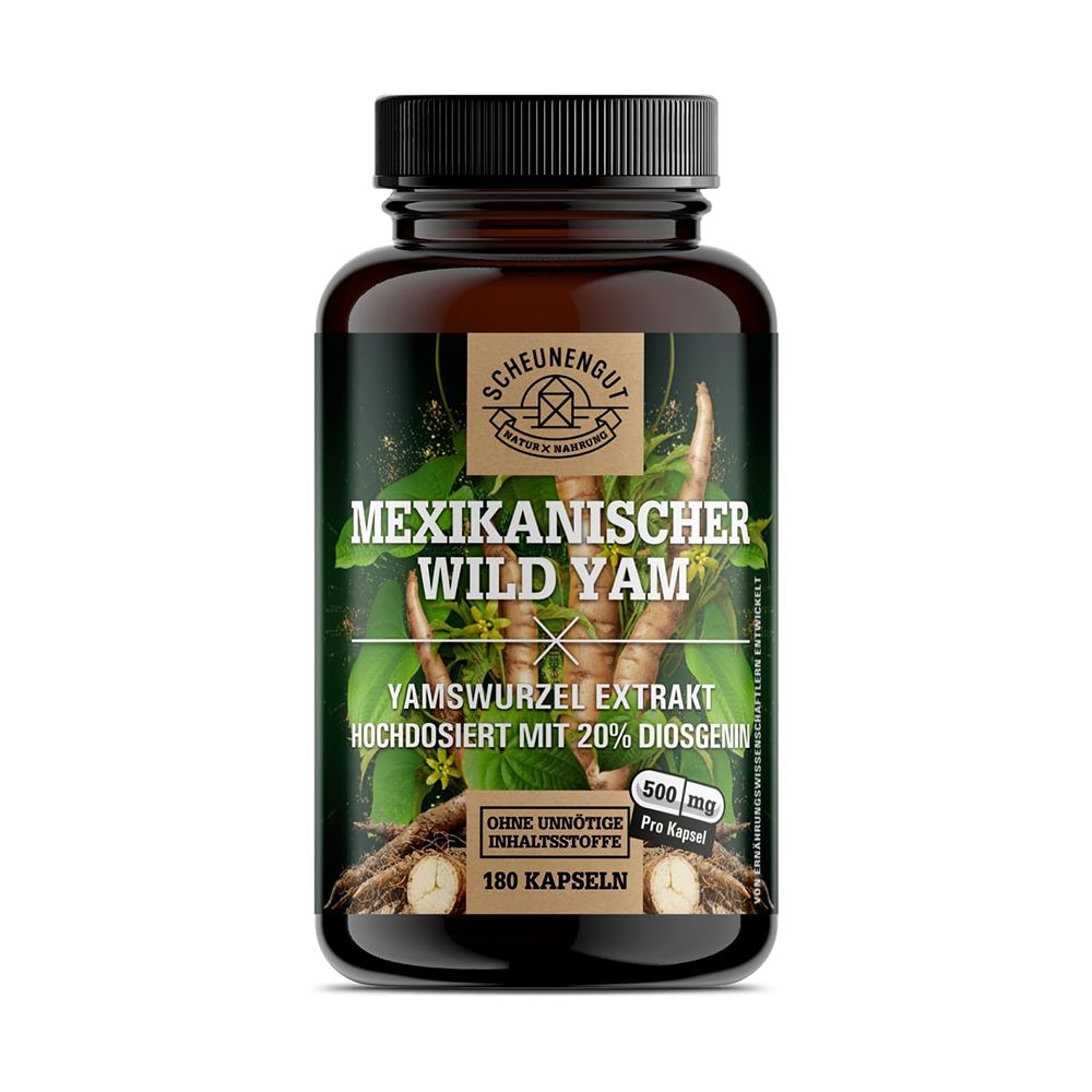 Braune Dose mit Scheunengut® Mexikanischer Wild Yams Kapseln, 180 Stück.