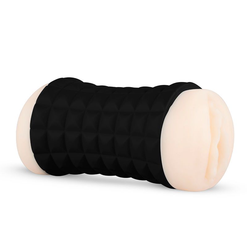 Masturbator, schwarz mit quadratischer Textur. Enden hautfarben.