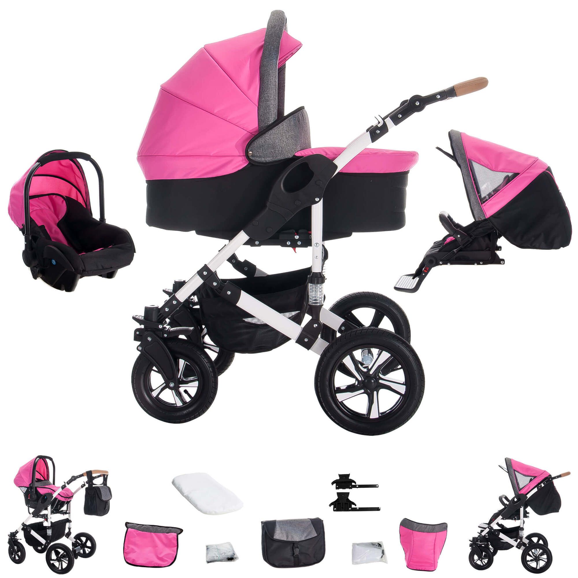 Bebebi myVARIO 3 in 1 Kinderwagen Komplettset Luftreifen, myGirl