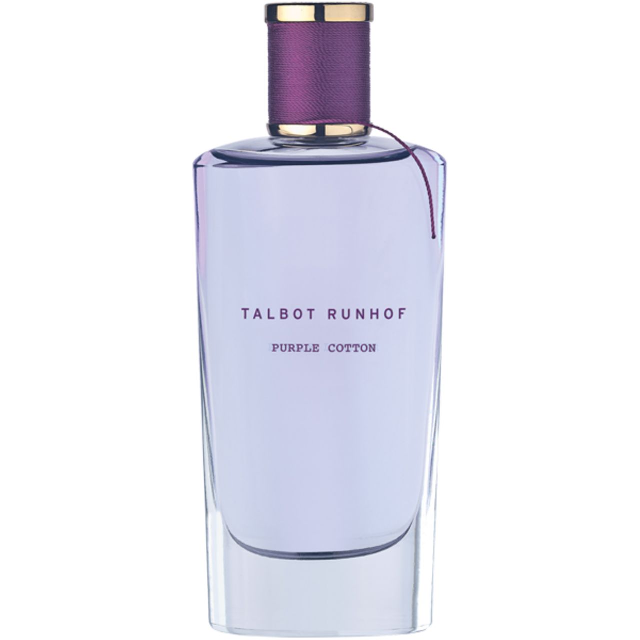 Flakon von Talbot Runhof Purple Cotton. Flakon mit lila Verschluss, Aufschrift: Talbot Runhof, Purple Cotton.
