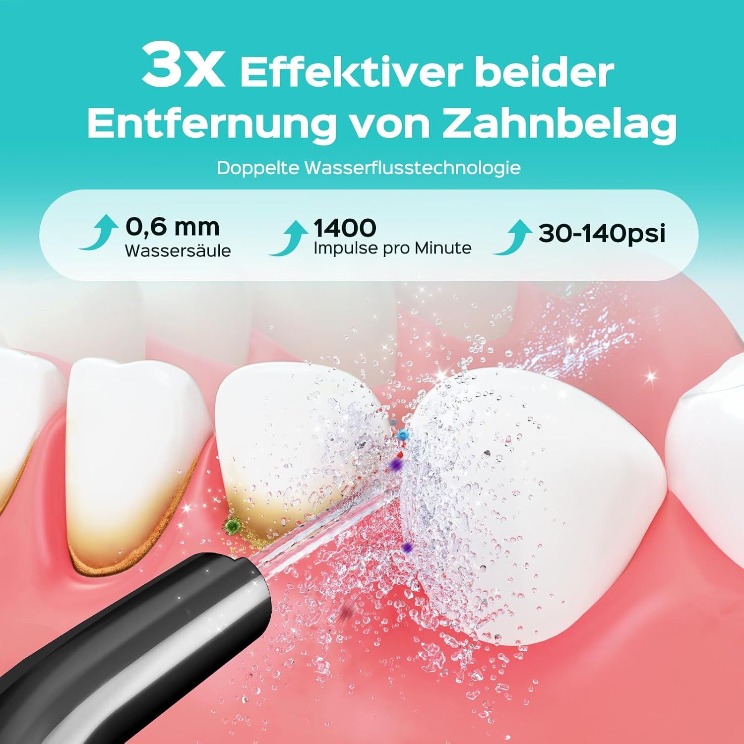Munddusche in einem Koffer mit Kleidung, tragbar für Reisen.