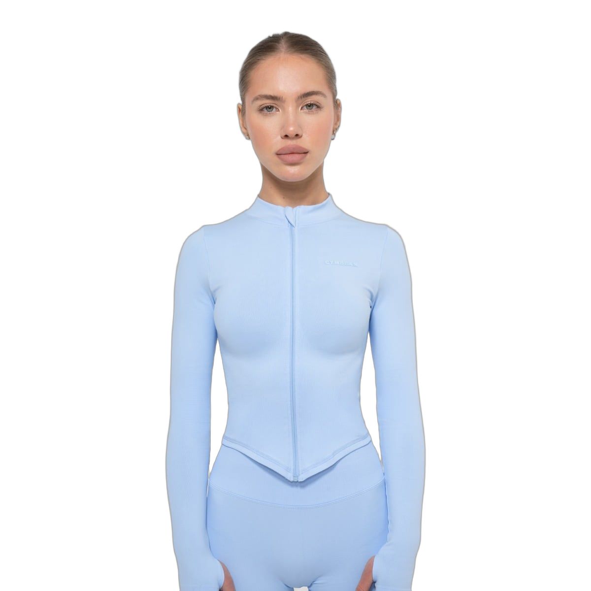 GymBeam Sport-Top Damen Slim-Fit Langarm mit Kragen Baby Blue 1 St