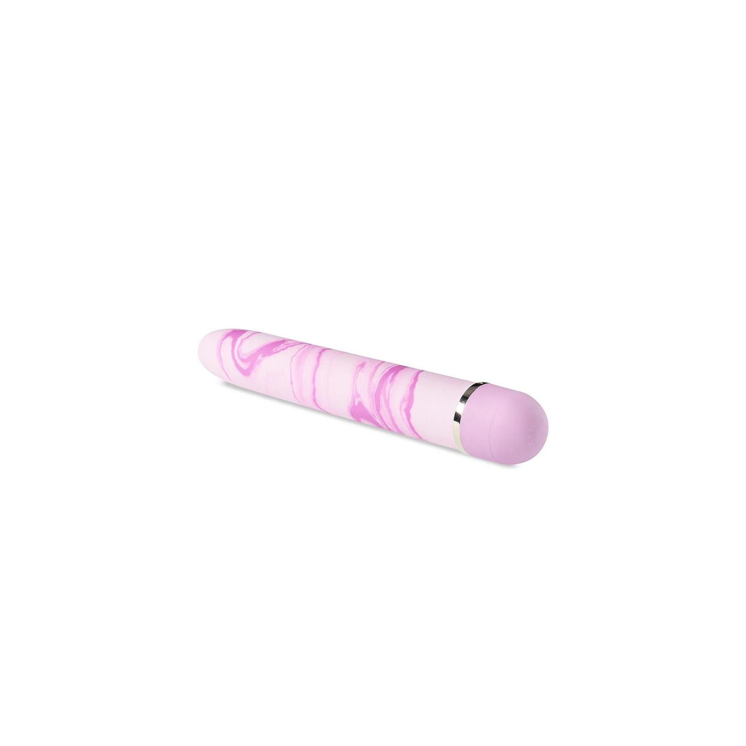 Zylindrisches Wellness-Produkt mit rosa Marmormuster. Abgerundete Spitze.
