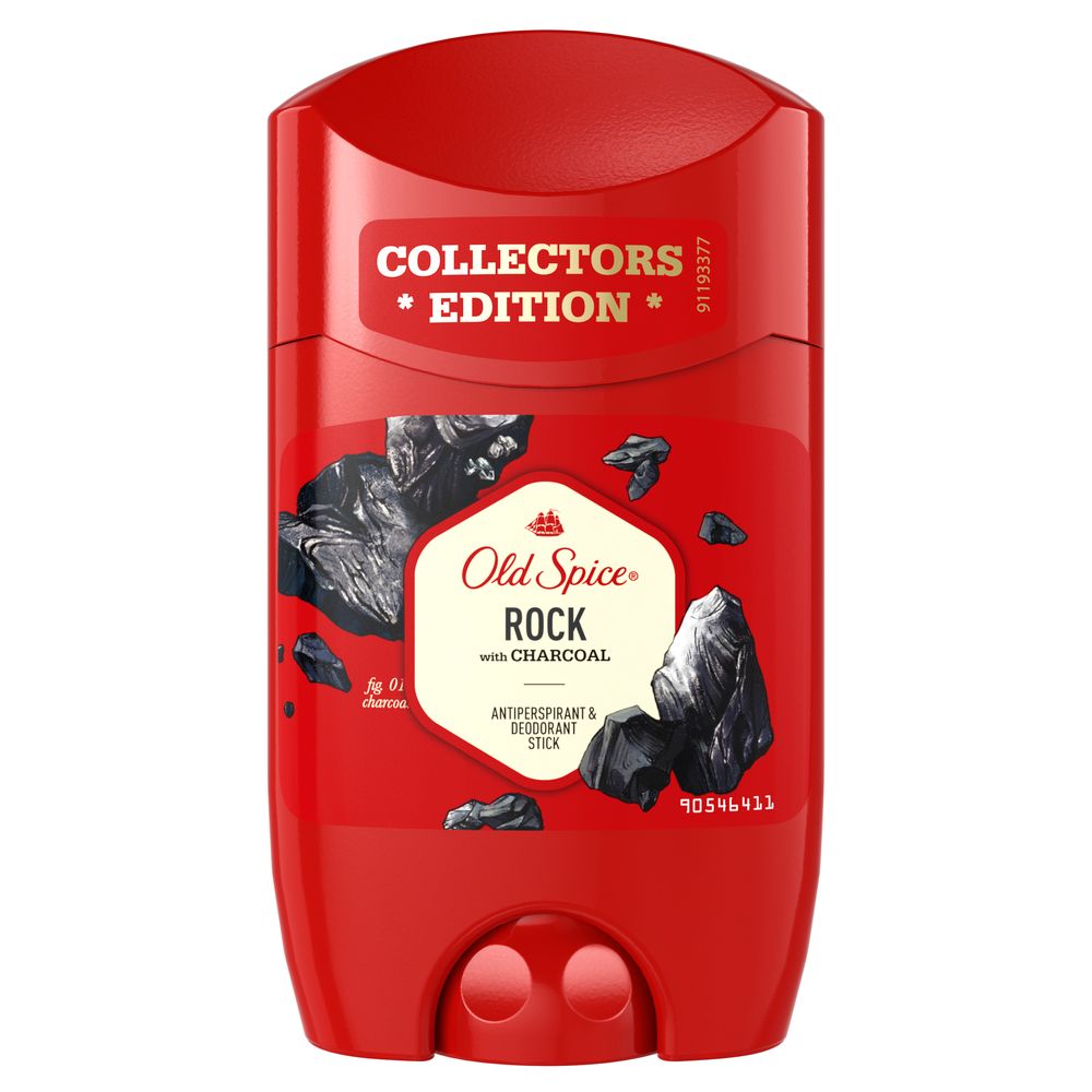 Roter Deo-Stick. "Collectors Edition"-Aufdruck. "Old Spice Rock" mit Holzkohle. Antiperspirant & Deodorant Stick.