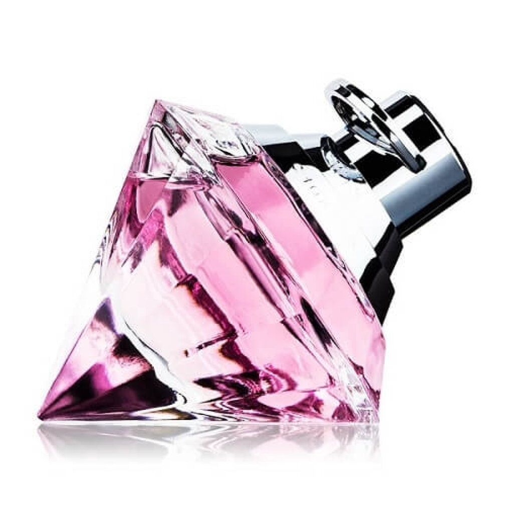 Chopard Pink Wish Eau de Parfum Flakon mit silbernem Verschluss, auf weißem Hintergrund.
