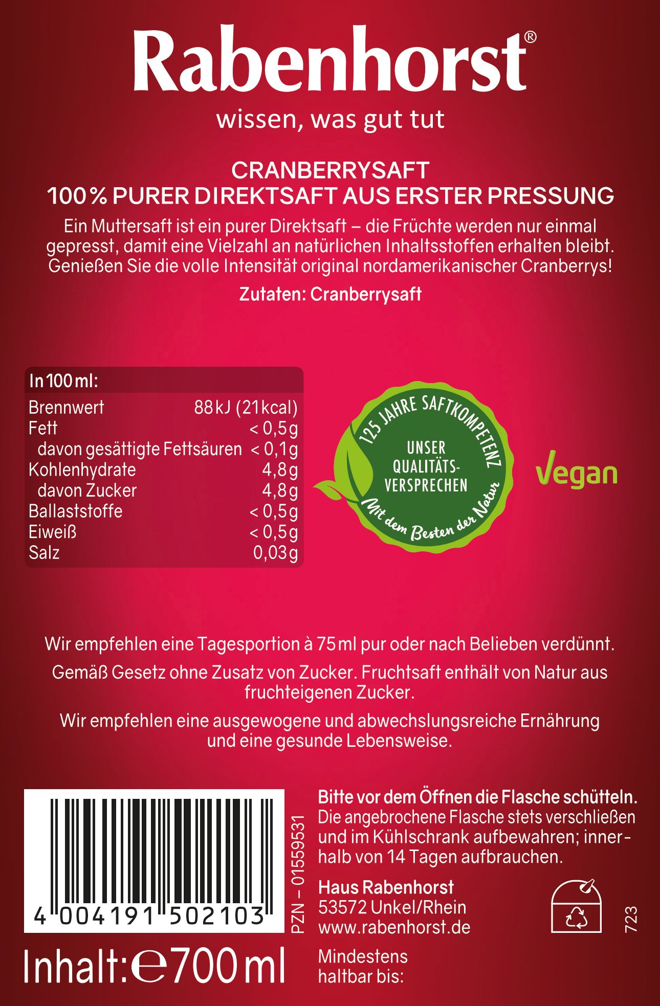 Rabenhorst Cranberry Muttersaft