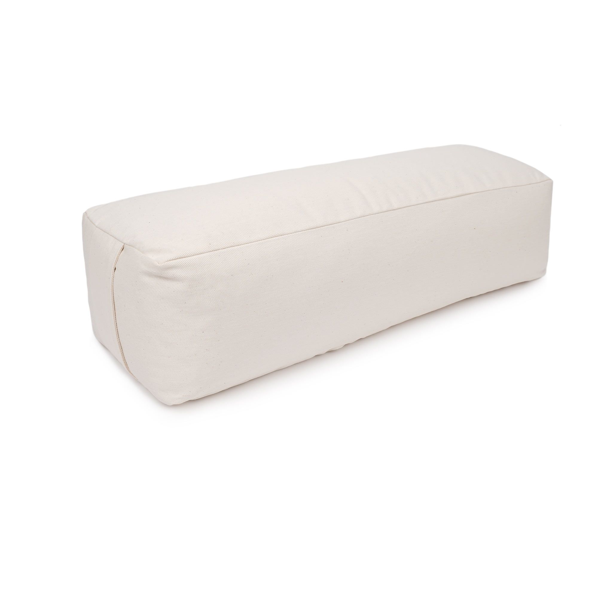 Rechteckiges Yogabolster aus Naturstoff, weiß.