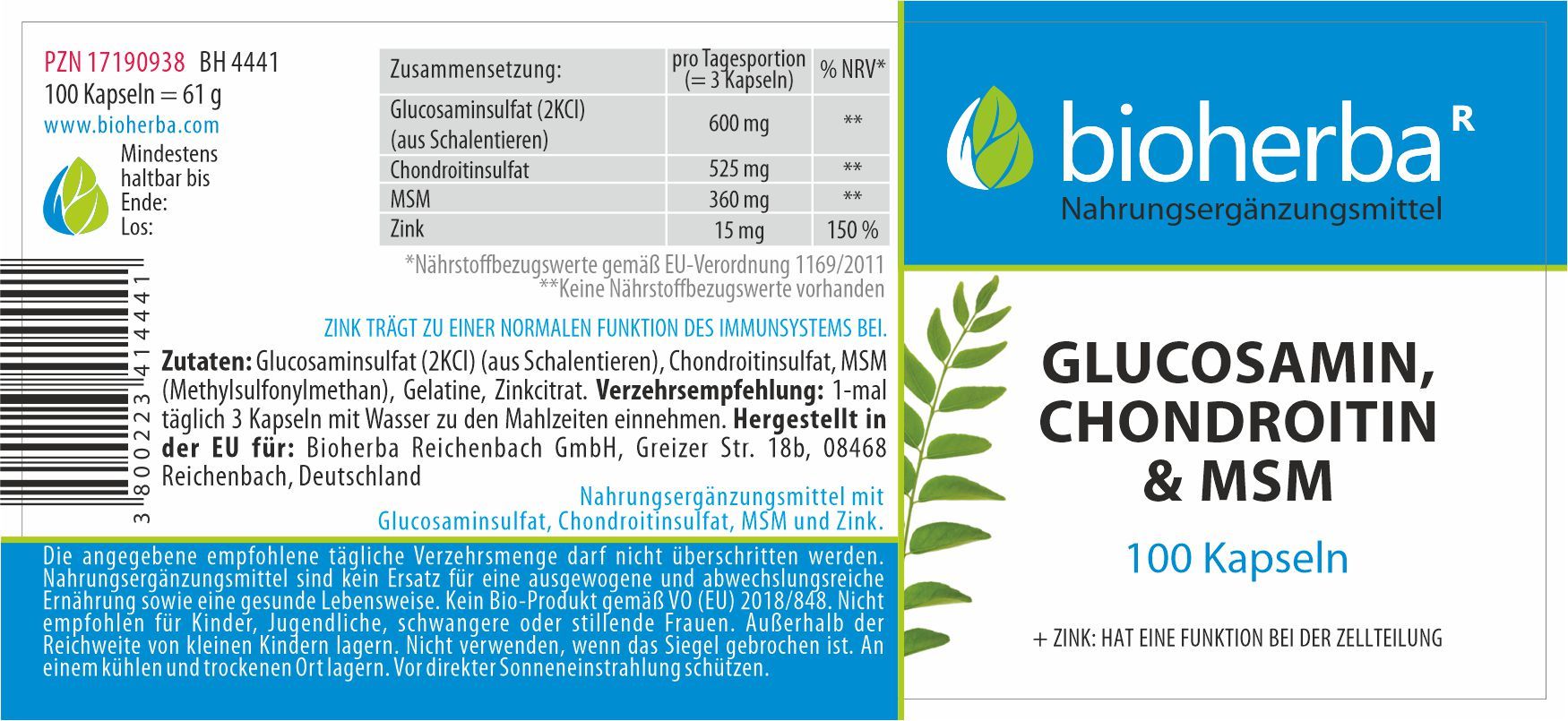 Bioherba Glucosamin, Chondroitin & MSM Kapseln