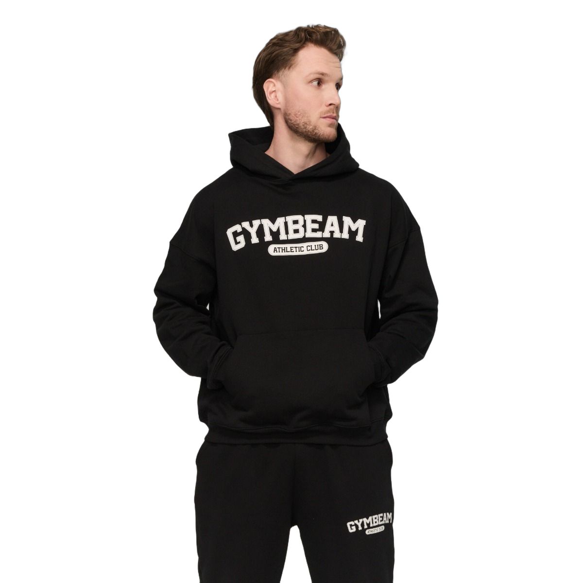 GymBeam Hoodie Herren Oversized mit Kängurutasche Varsity Schwarz