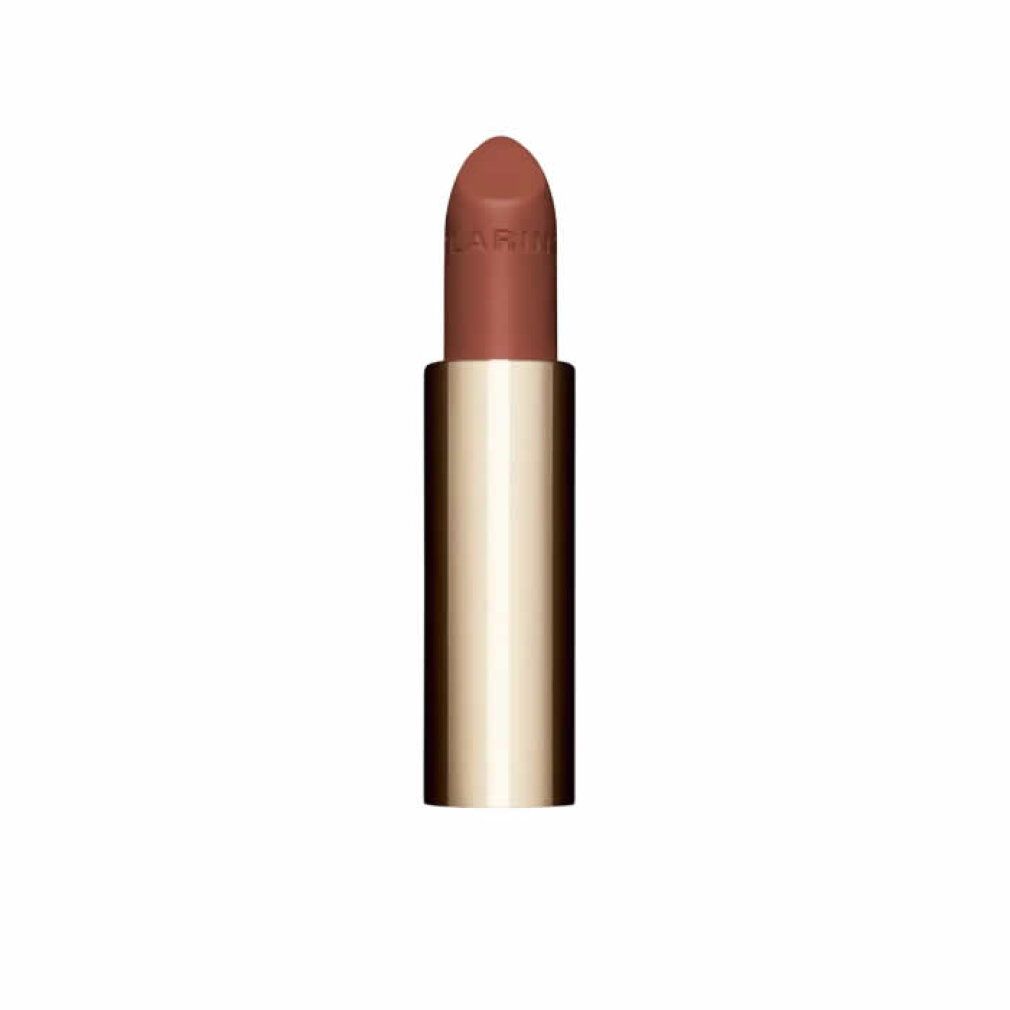 Lippenstift mit goldfarbener Hülse. Der Lippenstift ist in einem warmen, matten Roséton gehalten. Der Markenname ist auf dem Lippenstift sichtbar.