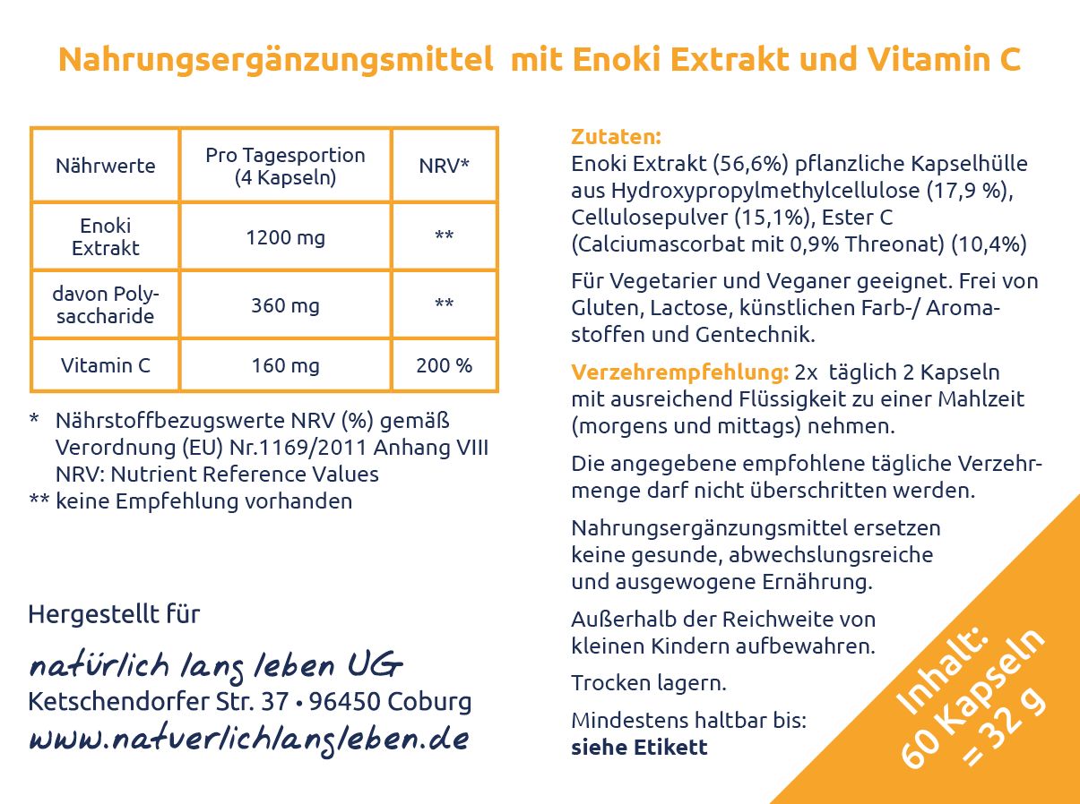 natürlich lang leben Enoki Extrakt 32 g Kapseln