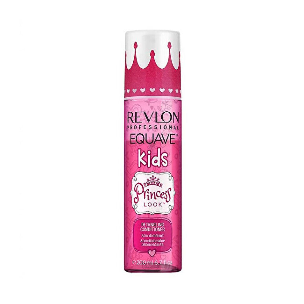 Rosa Flasche mit weißem Deckel. Aufschrift: Revlon Equave Kids Princess Look. Detangling Conditioner.