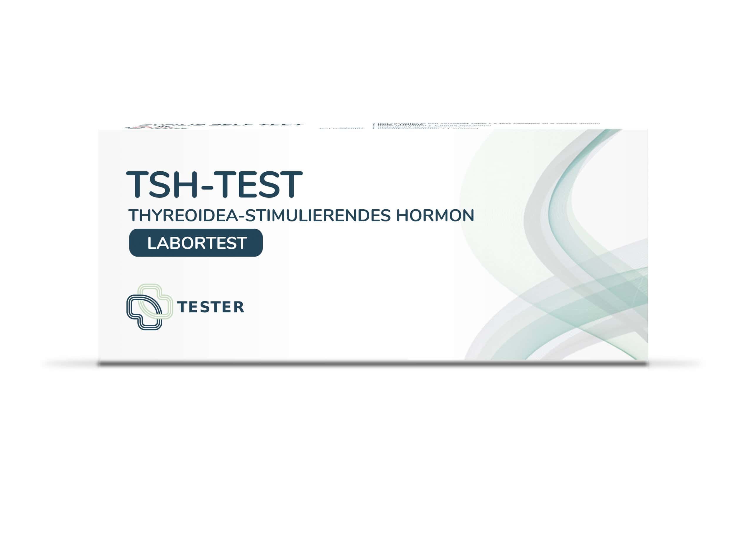 Verpackung für einen TSH-Test (Schilddrüsen-stimulierendes Hormon) für Labortests.