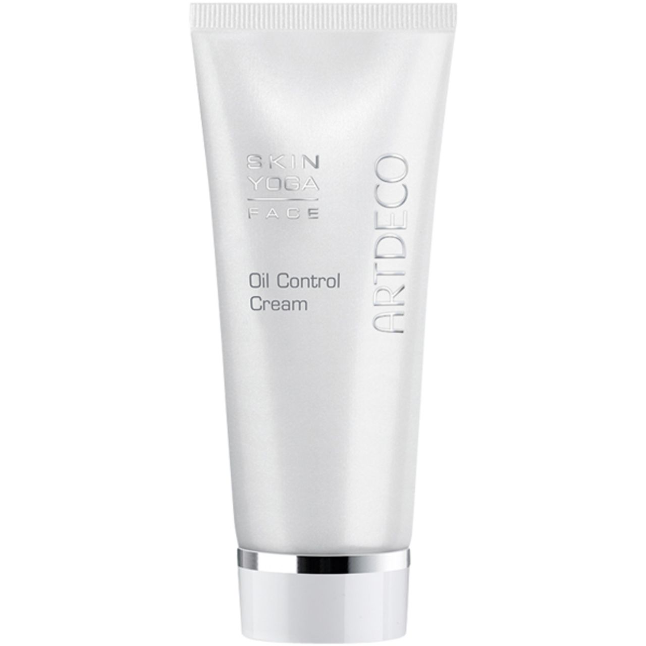 Weiße Tube mit Produktaufschrift: Skin Yoga Face Oil Control Cream von Artdeco. Silberfarbener Verschluss.