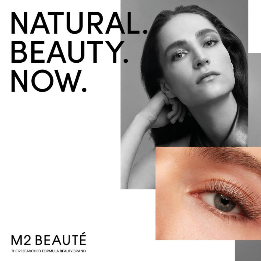 M2 BEAUTÉ "NATURAL. BEAUTY. NOW." mit Porträt und Nahaufnahme eines Auges.