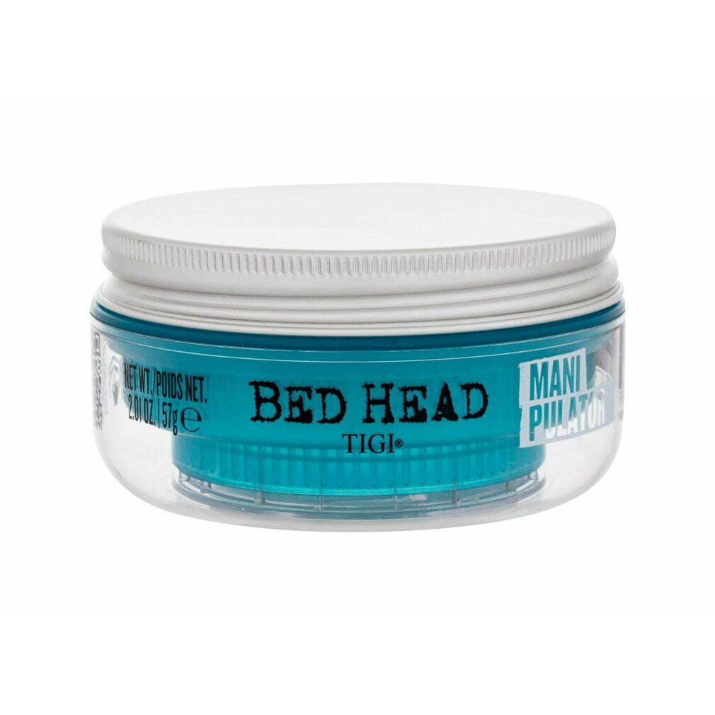 Tigi Bed Head Manipulator Matte Paste. Runde Dose mit blauem Inhalt und weißem Deckel. Text: Manipulator, 2.01 oz. / 57ge.