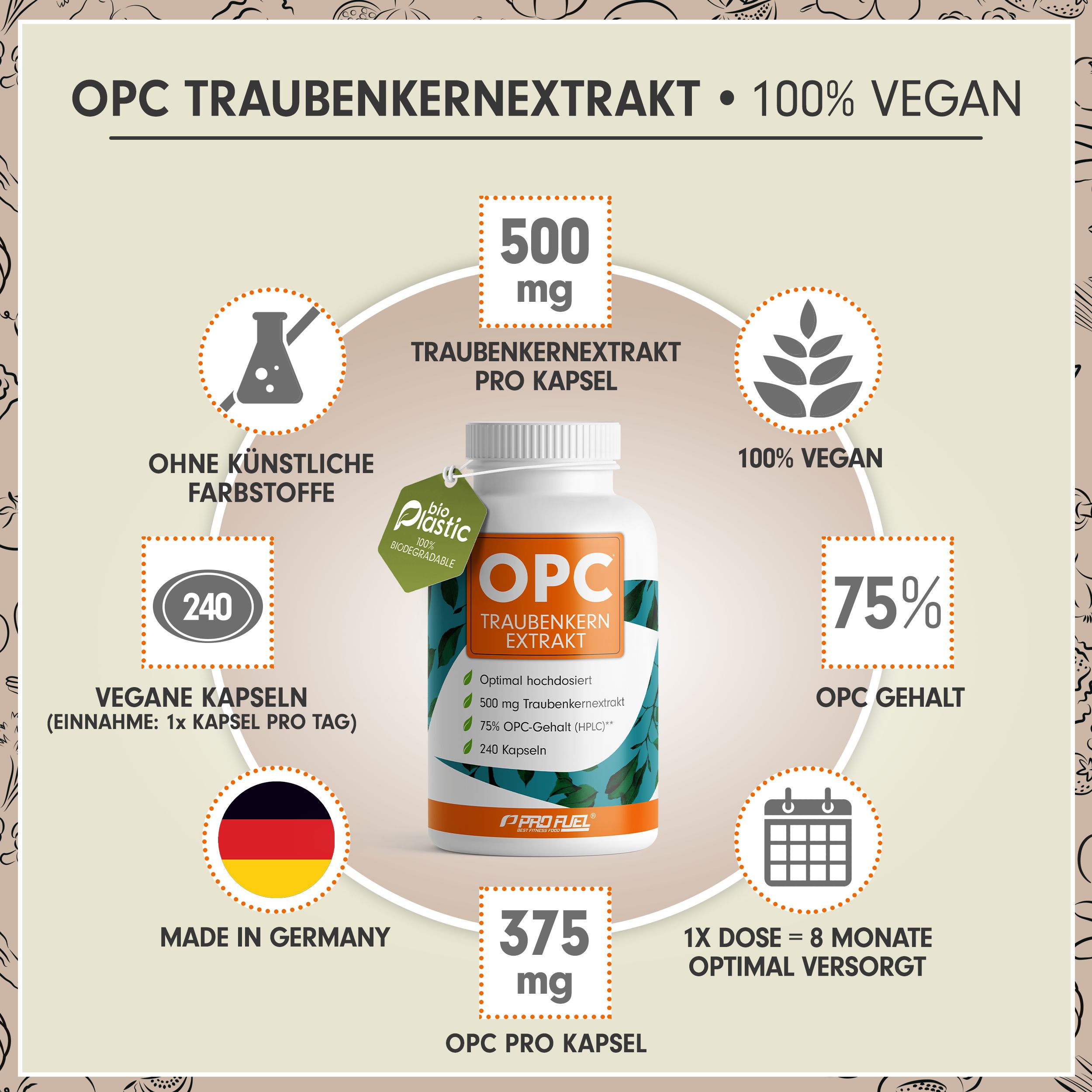 ProFuel - OPC Traubenkernextrakt-Kapseln - 500 mg Traubenkernextrakt je Kapsel - 720 Kapseln