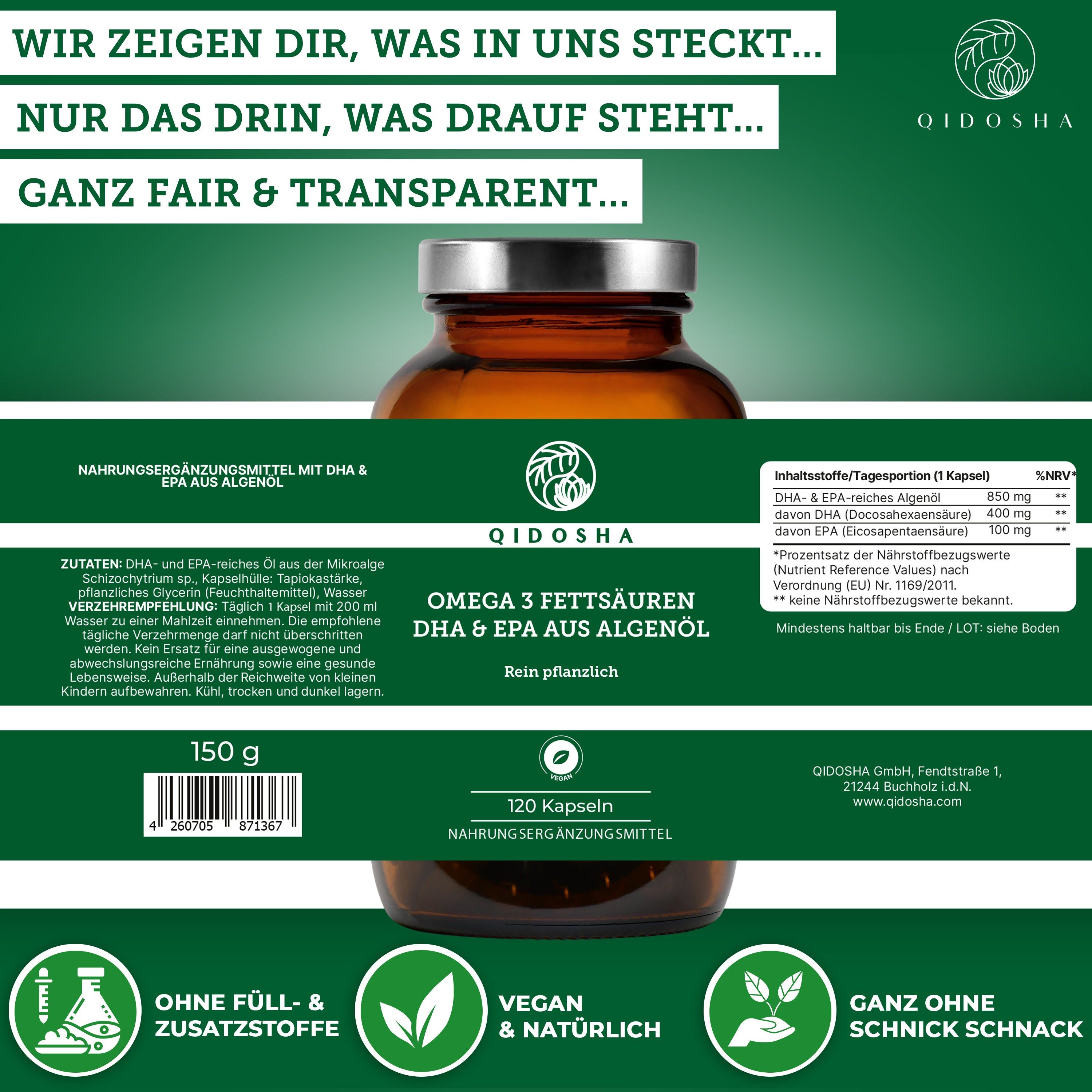QIDOSHA Omega 3 Fettsäuren aus Algenöl (vegan)